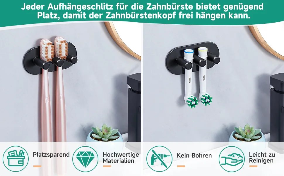 Split brush holder toothbrush holder electrical toothbrush stainless steel toothbrush holder black toothbrush bracket wall bracket electrical toothbrush bathroom toothbrush head holder - Zahnbürstenhalter