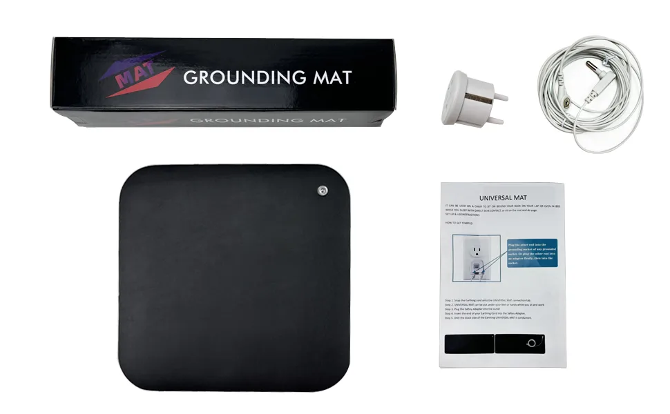 Ground mat Grounding Sheet 25 x 25 cm Mouse pad with EU Earth cable Universal grounding mat for computer foot yoga and bed better sleep 25*25cm - Verpackungsliste