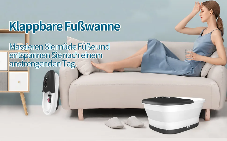 Foot bubble bath with massage and heating function |Foldable foot massager |Remote control |Heat function |Foot reflex zones massage |Timer |Foot bath with 16 Shiatsu rolls (black) - Fußbadewannenschüssel