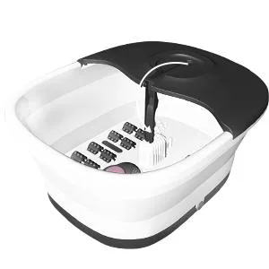 Foot bubble bath with massage and heating function |Foldable foot massager |Remote control |Heat function |Foot reflex zones massage |Timer |Foot bath with 16 Shiatsu rolls (black) - Fußwanne