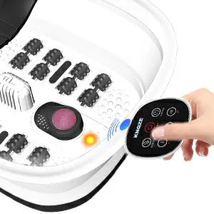 Foot bubble bath with massage and heating function |Foldable foot massager |Remote control |Heat function |Foot reflex zones massage |Timer |Foot bath with 16 Shiatsu rolls (black) - Große Fußbad-Spa-Schüssel