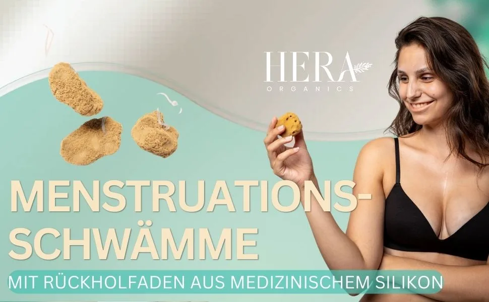 HERA Organics Menstruation sponge with return thread |Medical silicone |Alternative to the Soft Tampon |Natural sponge as a sponge period |reusable (L) - Schwamm mit Faden