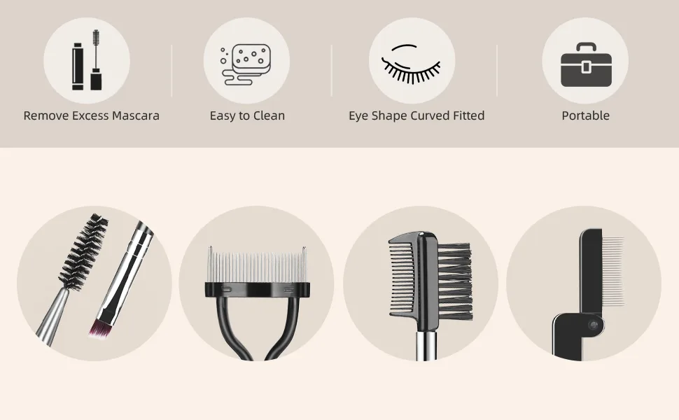 SWEET VIEW Eyelash Comb Eyelash Separator Brow Brush and Eyelash Curler - Professional Eye Makeup Tools (Set of 4) - eyelash brush