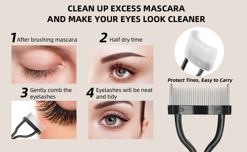 SWEET VIEW Eyelash Comb Eyelash Separator Brow Brush and Eyelash Curler - Professional Eye Makeup Tools (Set of 4) - eyelash brush