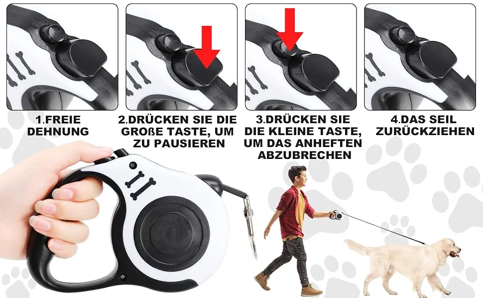 Jostift 5m extendable automatic dog leash high-quality dog leasic extendable 360 tangled-free dog leash with anti-slip handle and stop button flexible roller line white - 5M Ausziehbare Automatische Hundeleine