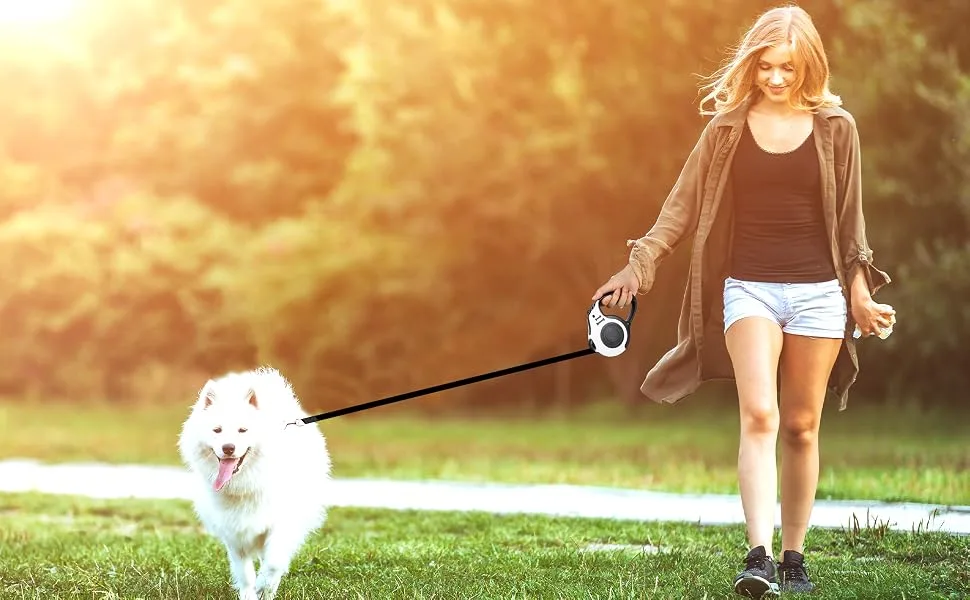 Jostift 5m extendable automatic dog leash high-quality dog leasic extendable 360 tangled-free dog leash with anti-slip handle and stop button flexible roller line white - 5M Ausziehbare Automatische Hundeleine