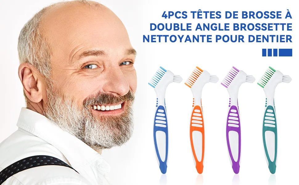 4 X Denture Brush Teeth Cleaning Brushes Portable Double Tip Denture Brushes - Falsche Zahnbürste