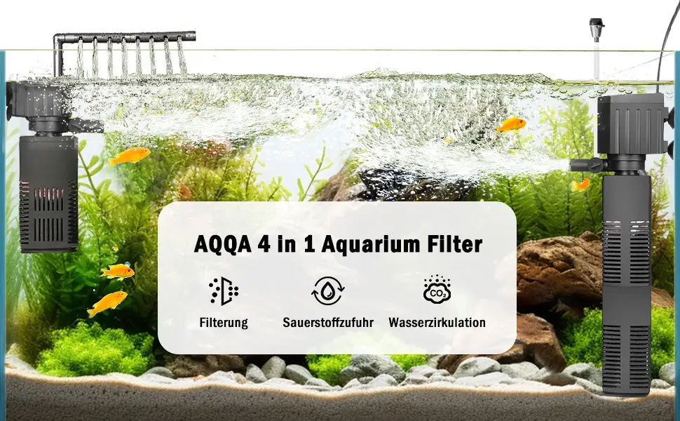 AQQA aquarium filter 4 EN 1 Strong current aquarium filter pump 450l/h adjustable aquarium internal filter for tank up to 120l (12W) - Aquarium Filter