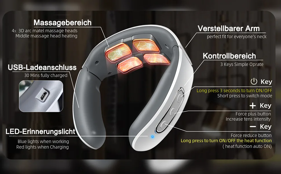 Neck massage device intelligent neck massage device with heating EMS 6 modes 9 intensity levels pain relief at the thermal function of neck shoulder - product information 3