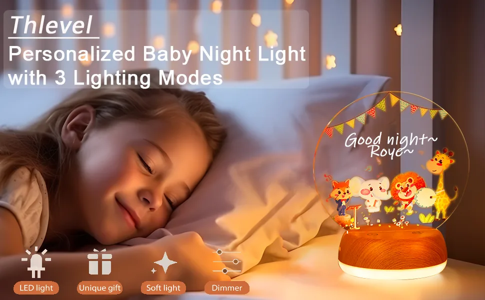 Thlevel personalized night light night lamp lamp bedside lamp 3 light modes with acrylic plate for children gift children's room bedroom living room b - product information 1