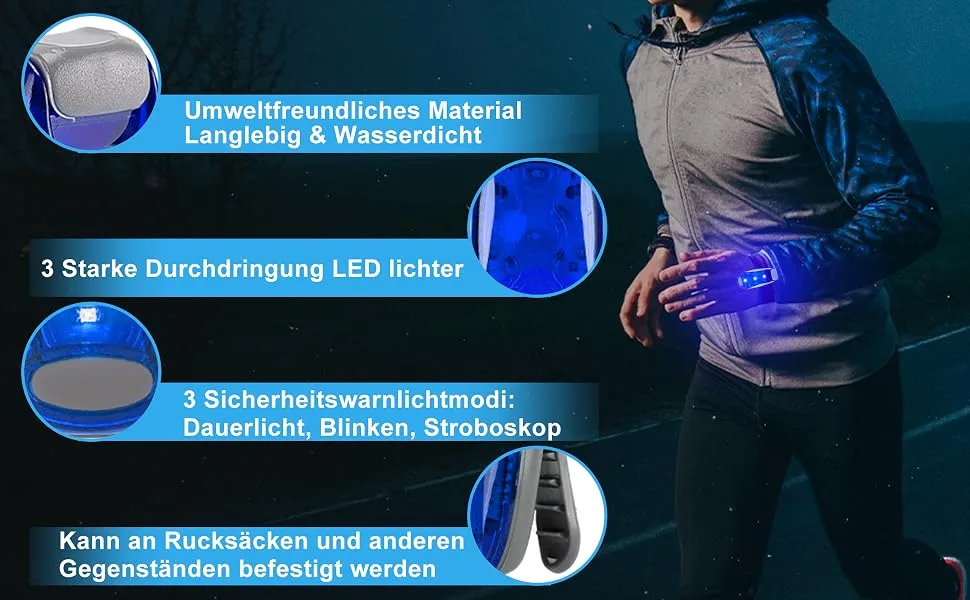 Lebexy LED Bline light safety light 2 pieces set |Three light modes |Safety light for children school bags | Ideal safety warning lamp for strollers cycling hiking camping pets blue - leuchtanhänger