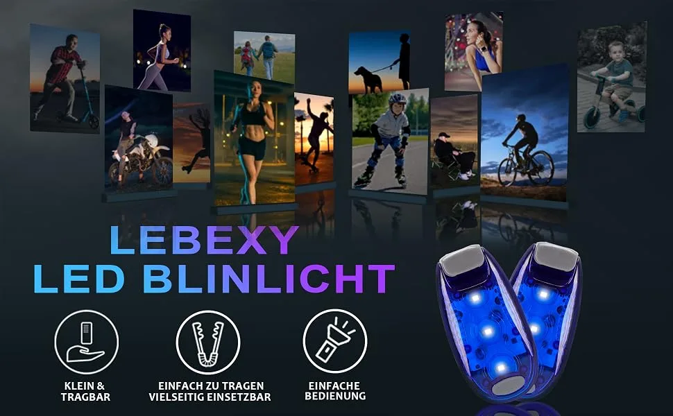 Lebexy LED Bline light safety light 2 pieces set |Three light modes |Safety light for children school bags | Ideal safety warning lamp for strollers cycling hiking camping pets blue - Schulranzen