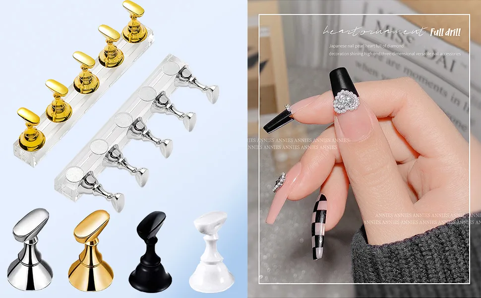 Acrylic nail display stand training fingernail display stand nail tip holder for false nail tip manicure tool salon DIY manicure tool 2er set (gold and silver) - product information 1