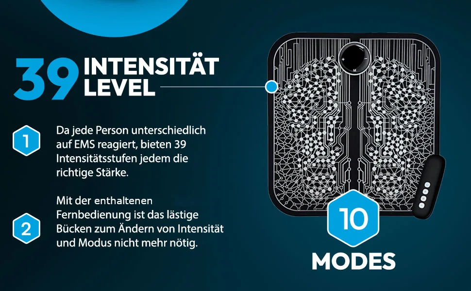ESTIO EMS footprint including remote control portable foot massage device with 39 levels & 10 modes electrical foot massage for better circulation - EMS Fußmassagegerät