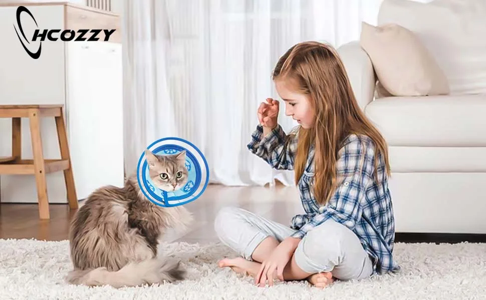 Ohcozzy adjustable sore crane cat with transparent window part breathable network soft cat collar anti-lull after the operation pet protective collar (m dark blue) m dark blue - halskrause katze
