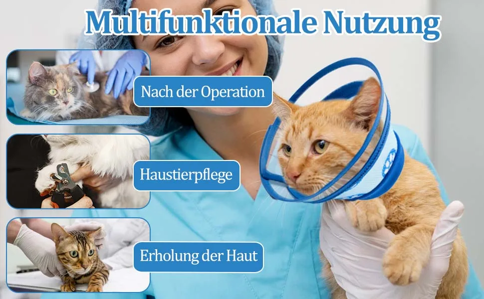 Ohcozzy adjustable sore crane cat with transparent window part breathable network soft cat collar anti-lull after the operation pet protective collar (m dark blue) m dark blue - halskrause katze
