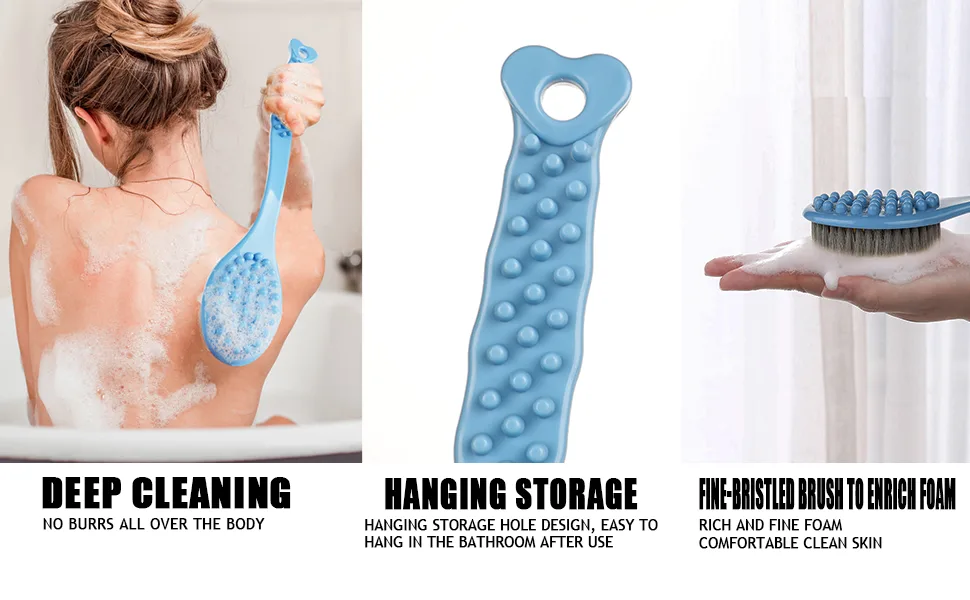 Qicheng & Lys Bath Brush with Long Handle Back Brush with Long Handle Back Brush Shower Plastic Soft Body Bath Sponge Shower Sponge Loofah Balls With 2 Self Adhesive Hooks (Blue + White) - product information 3