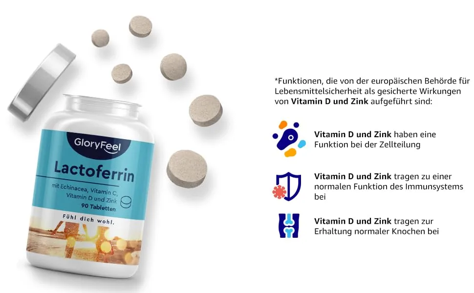 Lactoferrin 200mg - 90 tablets - with vitamin C D3 zinc and Echinacea Purpurea (purple sun hat). - lactoferrin tabletten