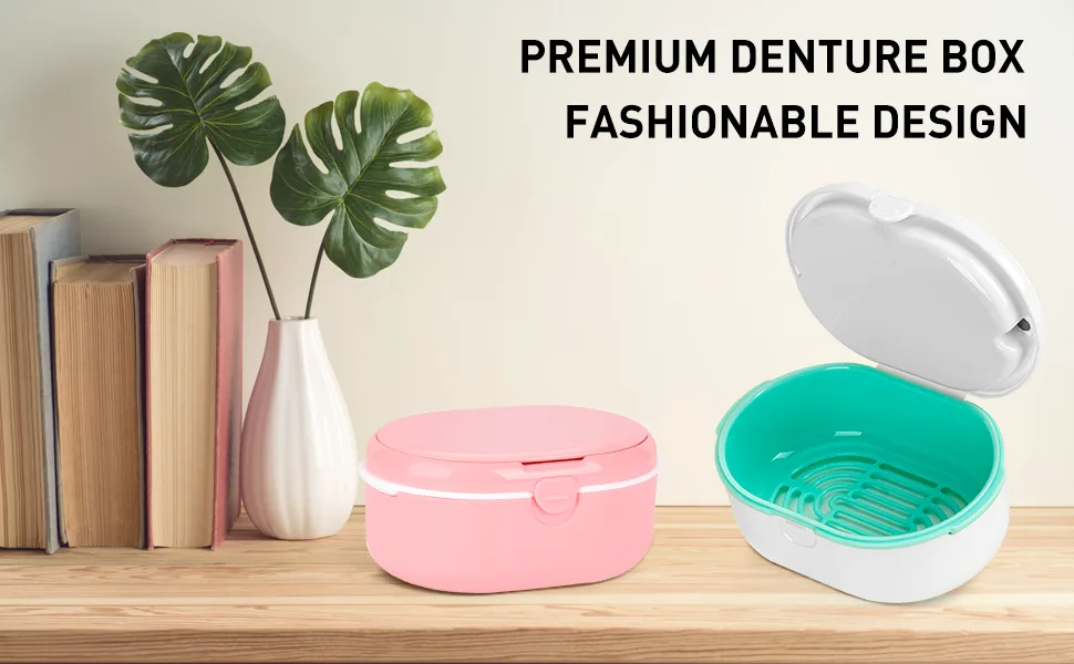 Bite can broken tose prosthesis cleaner denture container braces forced cleaner prosthesis dose of duct boxing box clip box can for denture prosthesis prosthesis denture bath box with strainer pink - product information 1