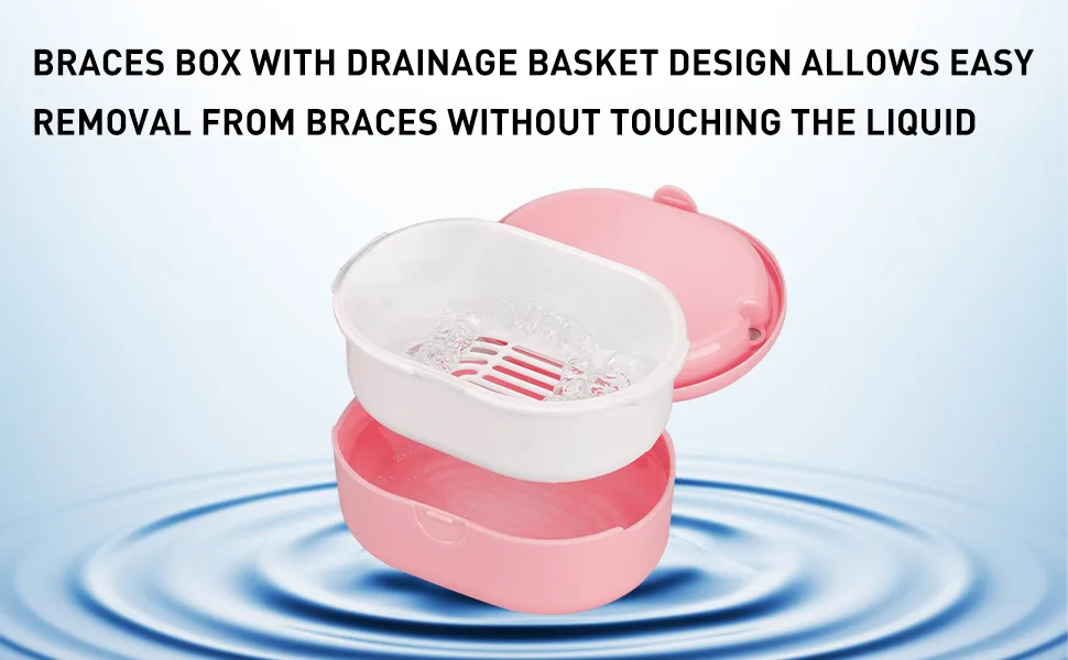 Bite can broken tose prosthesis cleaner denture container braces forced cleaner prosthesis dose of duct boxing box clip box can for denture prosthesis prosthesis denture bath box with strainer pink - product information 2