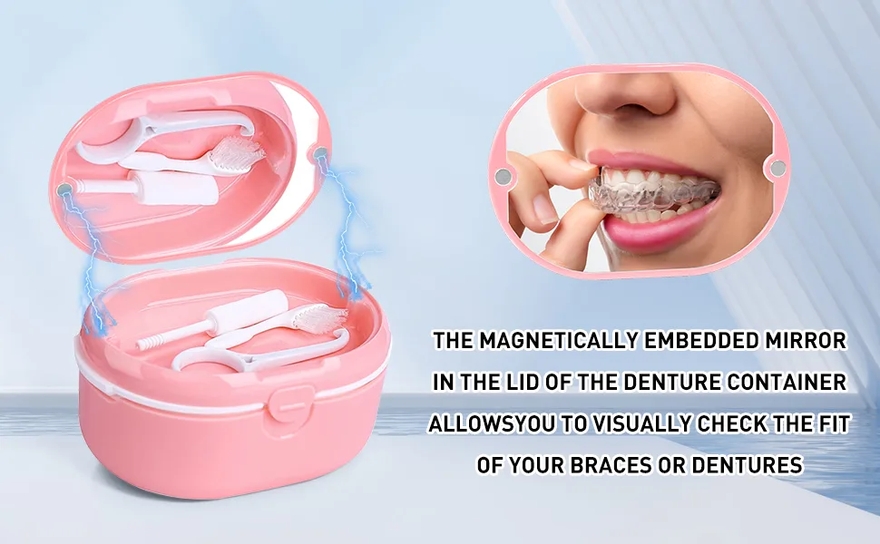 Bite can broken tose prosthesis cleaner denture container braces forced cleaner prosthesis dose of duct boxing box clip box can for denture prosthesis prosthesis denture bath box with strainer pink - product information 4