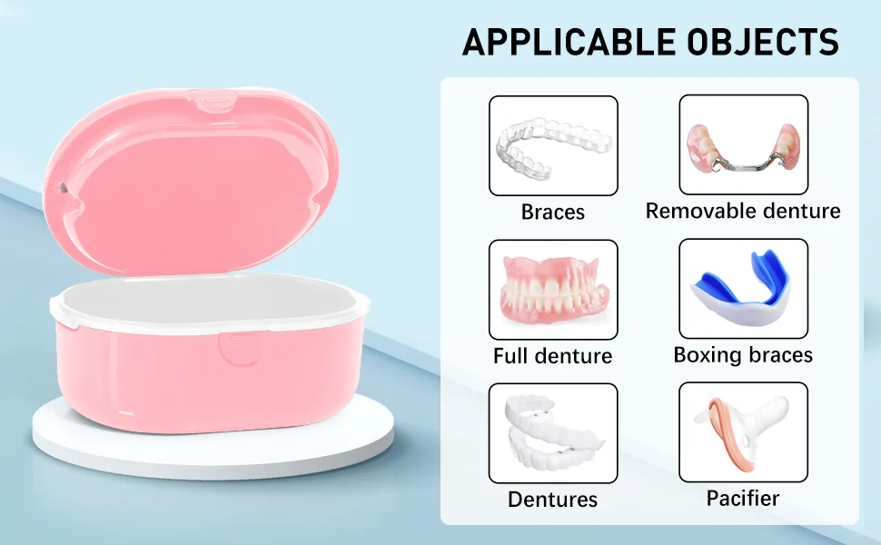 Bite can broken tose prosthesis cleaner denture container braces forced cleaner prosthesis dose of duct boxing box clip box can for denture prosthesis prosthesis denture bath box with strainer pink - product information 5