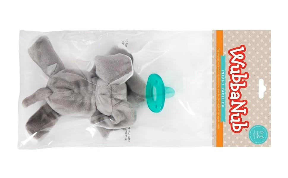WubbaNub Infant Pacifier 0-6 Months Baby Elephant 1 Pacifier - Elephant in polybag with header card package