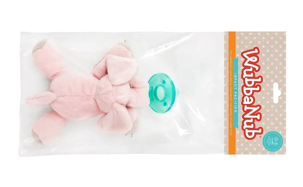 WubbaNub Infant Pacifier 0-6 Months Pink Elephant 1 Pacifier - polybag with header card package