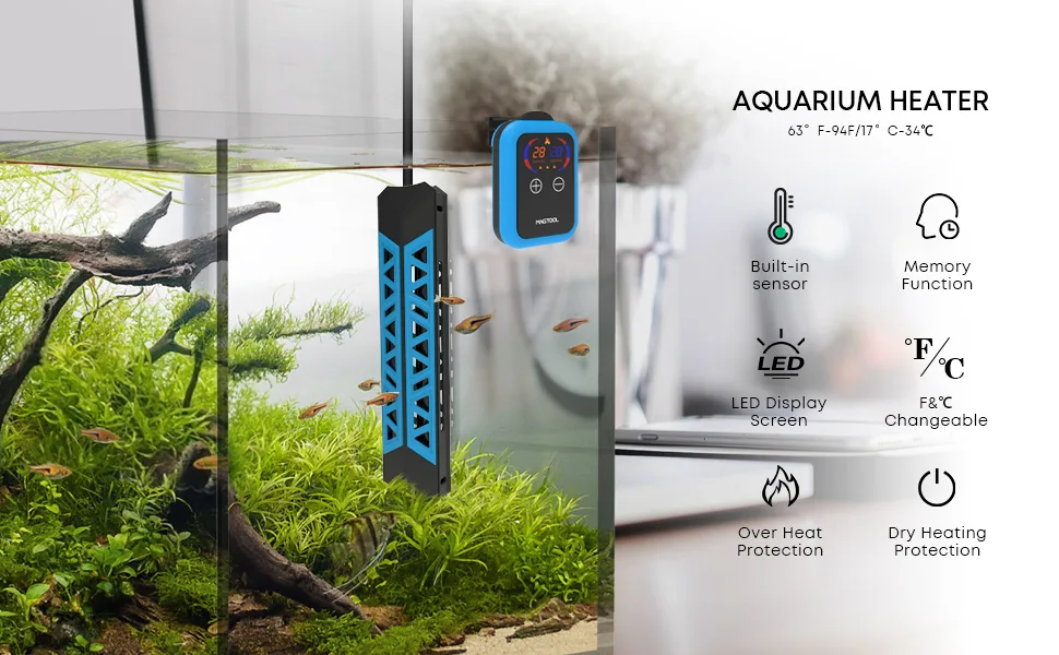 Magtool 100 to 1500W aquarium heating diving -capable fish container heater with overheating protection and automatic shutdown.Fish heater with digital controller for sweet and salt water 800W - Aquarium Heizung