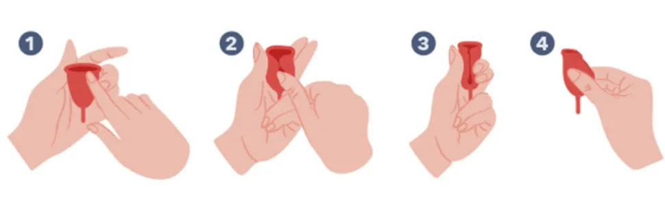 Menstruation cup guador reusable cup menstrual cup medical silicone soft safe and reusable size S for normal to bleeding with sterilizer and cleaning brush - Menstrual cup folding method