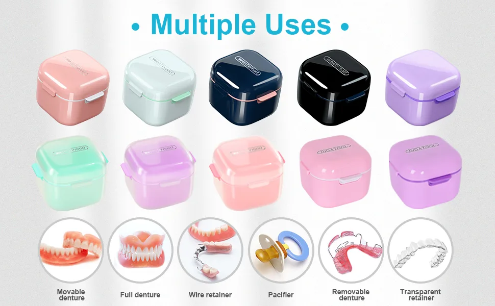 Didatool prosthesis box prosthetic box denture box with filter prostheses with finger toothbrush for storage and for immersing dentures cleaning baths (pink) - gebissdose