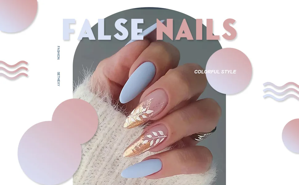 Sethexy French almond false nails. - SETHEXY