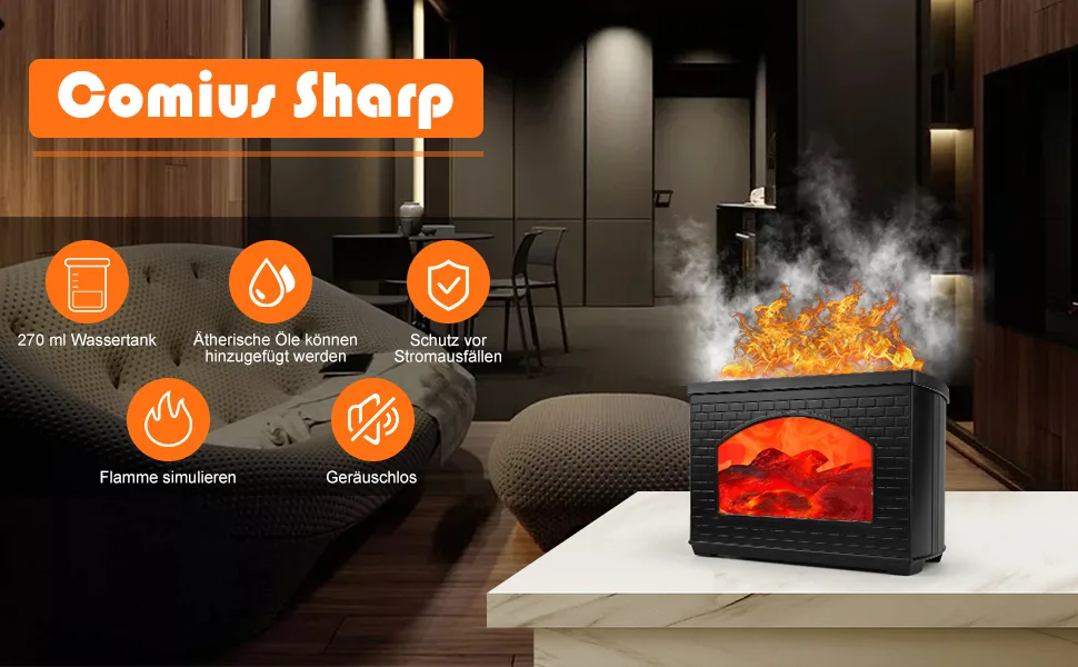 Aroma diffuser with flames effect light comius Sharp 270ml aroma diffuser for essential oils bpa-free waterless automatic switch-off for bedroom office spa yoga - product information 1