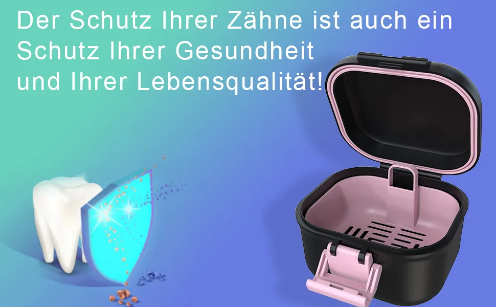 BVN leak -proof prosthesis box denture box with sieve sustainable soakable dental dinner for all age group liners and braces (black + pink). - Schutz der gesunden Zähne