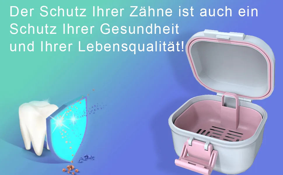 BVN leak -proof prosthesis box denture box with sieve sustainable soakable dentistry dinner for all age group ferns and braces (pink + white) - Schutz der gesunden Zähne