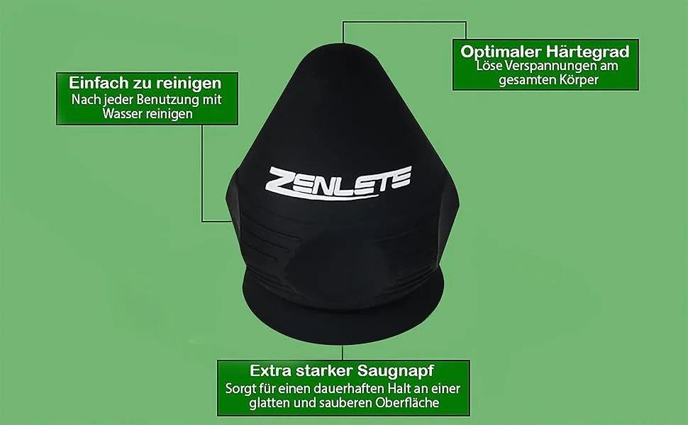 Zenlete trigger point presser with suction cup for massage fascia pain - self -massage acupressure on the floor and wall + exercise instructions - Eigenschaften des zenlete Triggerpunkt Drückers