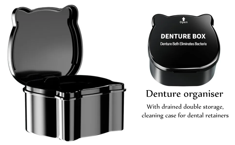 Prosthesis box denture box with sieve guador braces dose prostheses cleaner brushes spanging dinner bite can storage box prosthesis denture box box denture cup black - Zahnprothese