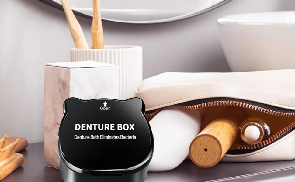 Prosthesis box denture box with sieve guador braces dose prostheses cleaner brushes spanging dinner bite can storage box prosthesis denture box box denture cup black - Zahnprothese