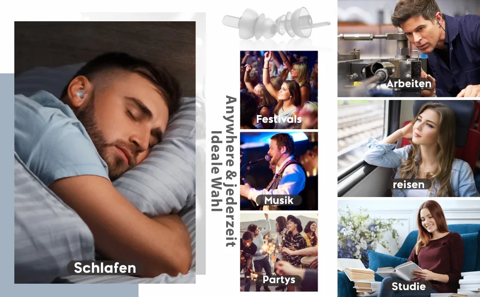 Earplugs for sleeping 2 pairs - SNR 32dB noise reduction earplugs with removable cords reusable soft silicone earplugs for sleeping snoring traveling studying working white - wiederverwendbare weiche Silikon Ohrstecker zum Schlafen, Schnoring, Reisen, Studieren, Arbeit