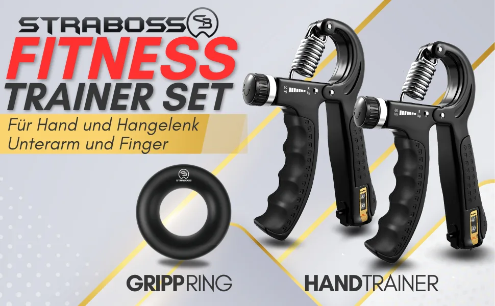 Straboss hand trainer finger trainer gripper trainer set adjustable forearm trainer finger trainer forearm training device grip trainer fitness hand training finger strength training black - 2x - product information 1