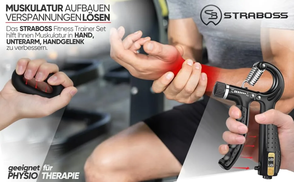 Straboss hand trainer finger trainer gripper trainer set adjustable forearm trainer finger trainer forearm training device grip trainer fitness hand training finger strength training black - 2x - product information 5