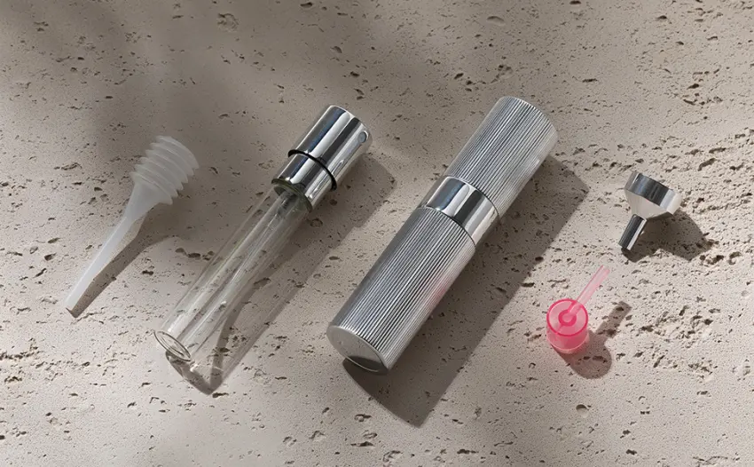 TOUREAL 8ML aluminum perfume atomizer replenished empty pinstripes perfume dust travel caterpillars bottle for on the go (silver) - product information 2