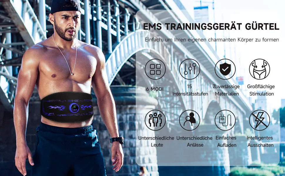 EMS training device belly trainer electrically EMS abdominal muscle trainer Ems belly train - non -interchangeable - 6 training modes muscle stimulator for men and women belly training equipment for at home - product information 1