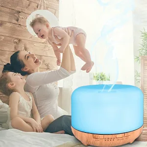 Diffusor for essential oils 450 ml aroma diffuser with 6 x 10 ml pure essential oil humidifier for aromatherapy diffusers with adjustable fog and 7 colors LED brown (450) - aroma diffuser