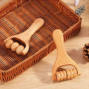 Massage roller wood roller massage device with handle massage roller roller roller roller roller legs T-shape massage device massage scooter set wood two wheels and three wheels for hand neck abdominal massage (2 pieces) - product information 2