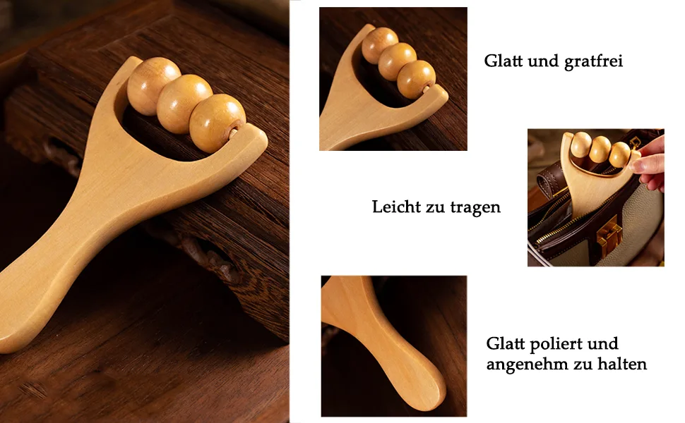 Massage roller wood roller massage device with handle massage roller roller roller roller roller legs T-shape massage device massage scooter set wood two wheels and three wheels for hand neck abdominal massage (2 pieces) - product information 3