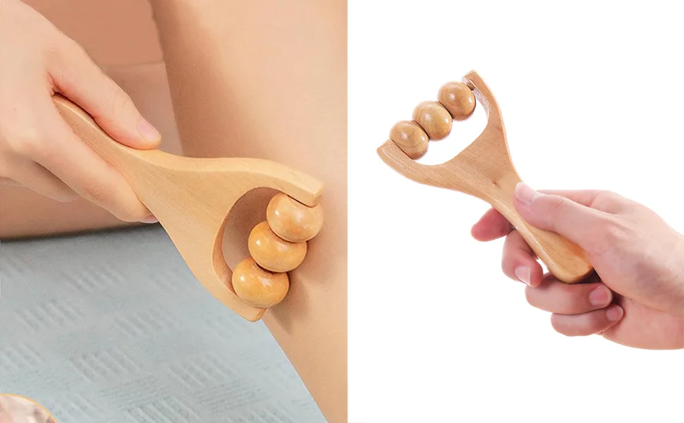 Massage roller wood roller massage device with handle massage roller roller roller roller roller legs T-shape massage device massage scooter set wood two wheels and three wheels for hand neck abdominal massage (2 pieces) - product information 4