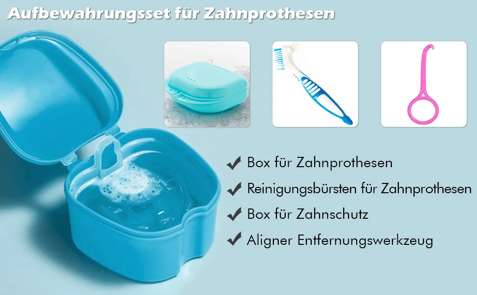 Press brush set prostheses bath box braces cleaner braces cleaning box storage box dentistry dinner for braces or dentures clean and store for travel white - Prothesenbürste-Set