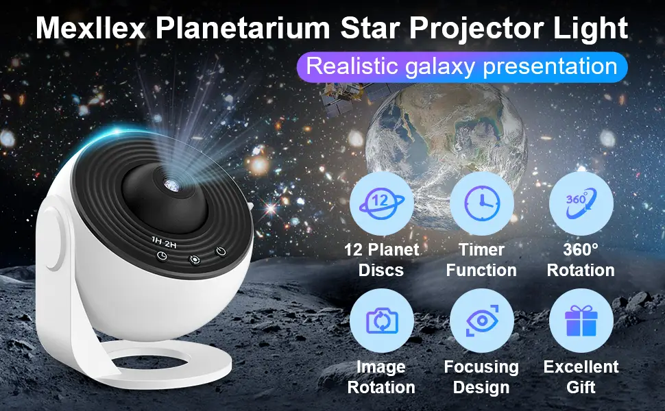 Mexllex Planetarium Sternen sky Projector 12 Planets Discs Galaxy Projector Lamp Sternen Home For Bedroom LED STARE SHEIT Projector for children White - product information 1