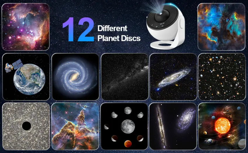 Mexllex Planetarium Sternen sky Projector 12 Planets Discs Galaxy Projector Lamp Sternen Home For Bedroom LED STARE SHEIT Projector for children White - product information 2